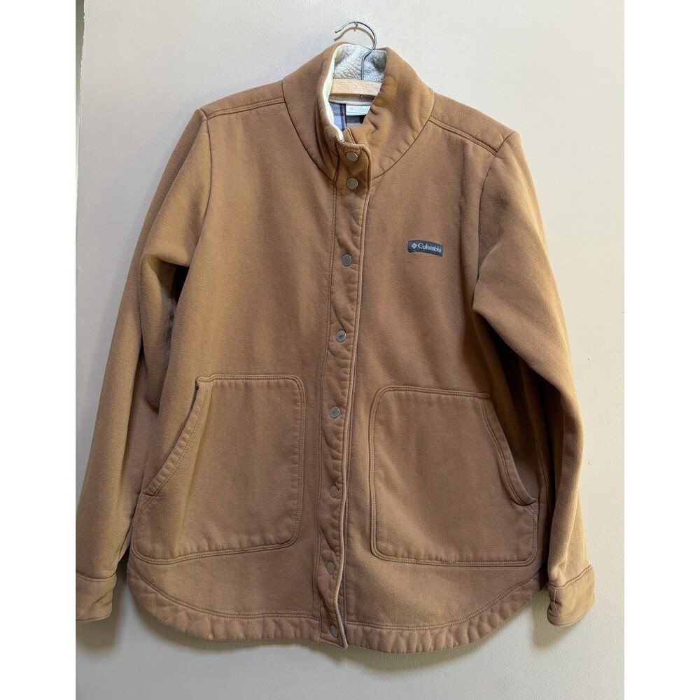 Columbia Fleece Shacket Women XL Brown Lined Snap Front Jacket Hiking‎ Outdoor